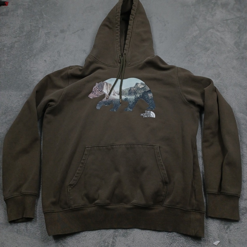 North Face Sweater Mens Large Green Hoodie Bear‎ Outdoor Casual